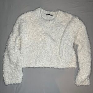 Zara White Fuzzy Sweater Size Small